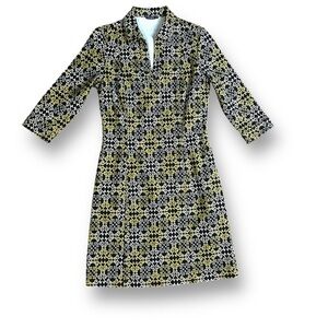 J.Mclaughlin canvas geometric heavy cotton Dress Yellow Black collared Size XS